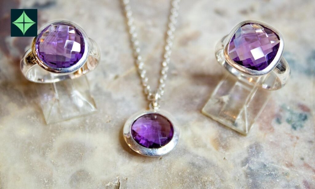 amethyst crystal necklace and earring